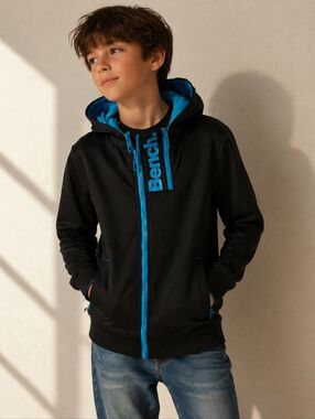 Bench | Black Hoodie with Bright Blue Trim for Kids, Size 9-10